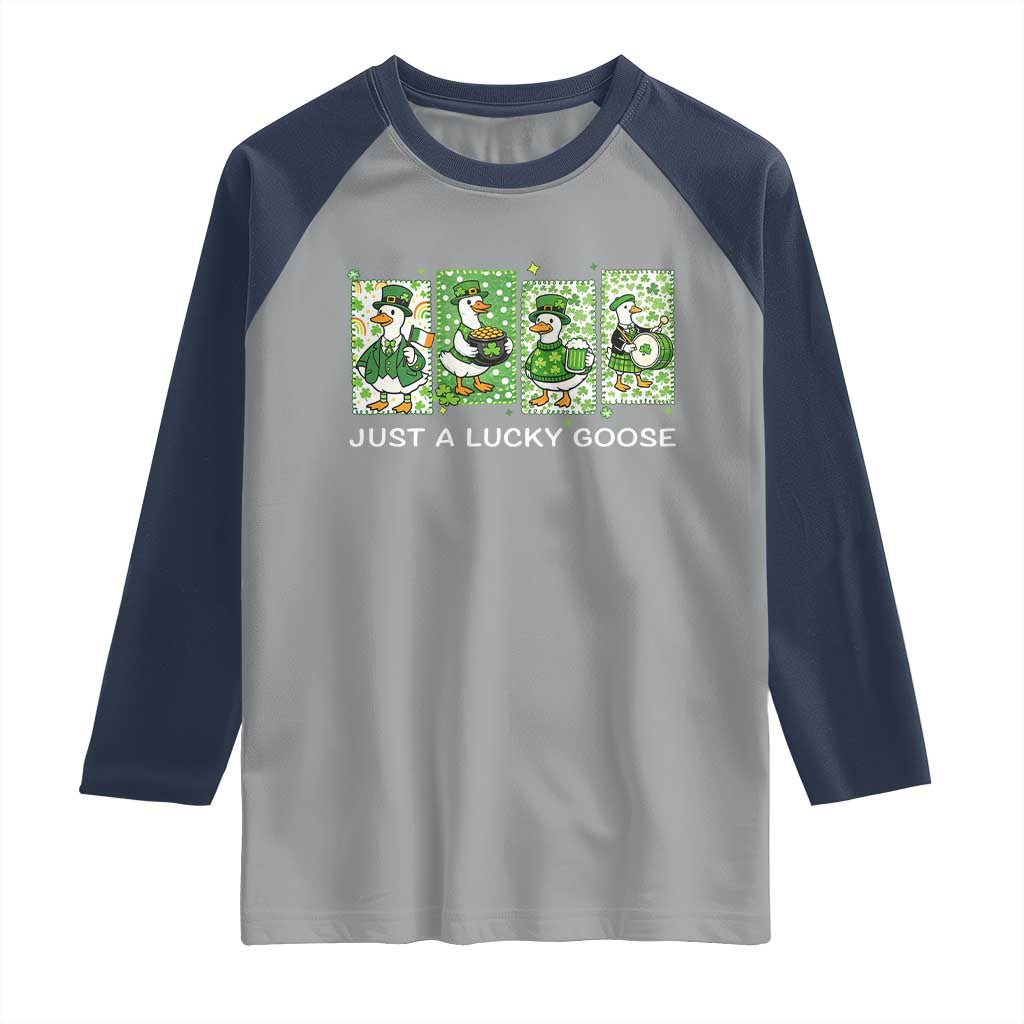 Just A Lucky Goose Raglan Shirt Funny Irish Crew St Patricks Day