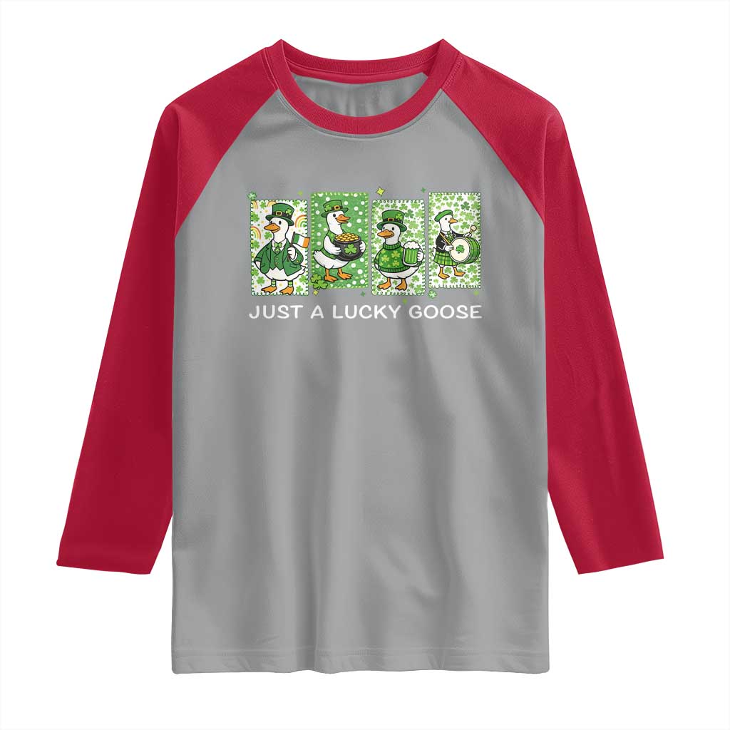 Just A Lucky Goose Raglan Shirt Funny Irish Crew St Patricks Day