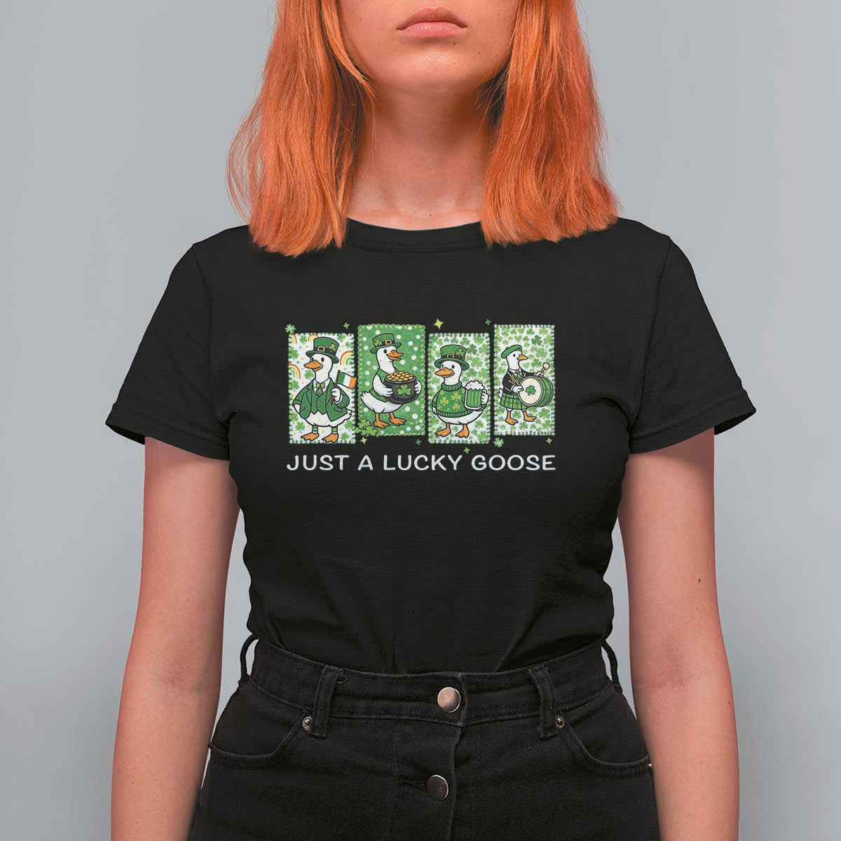 Just A Lucky Goose T Shirt For Women Funny Irish Crew St Patricks Day