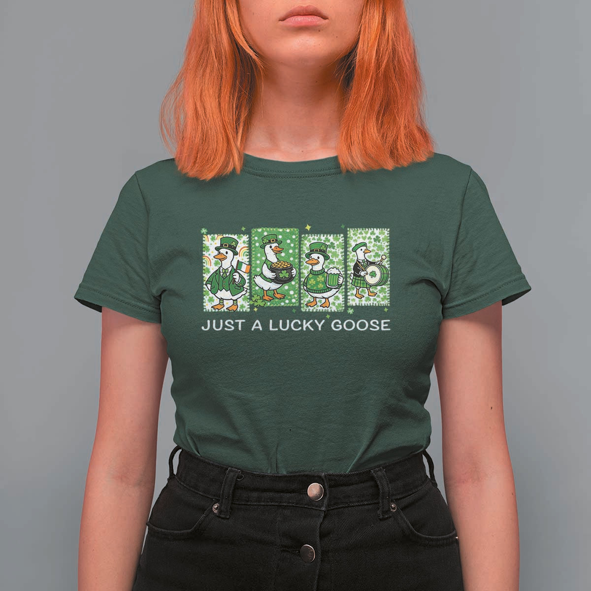 Just A Lucky Goose T Shirt For Women Funny Irish Crew St Patricks Day