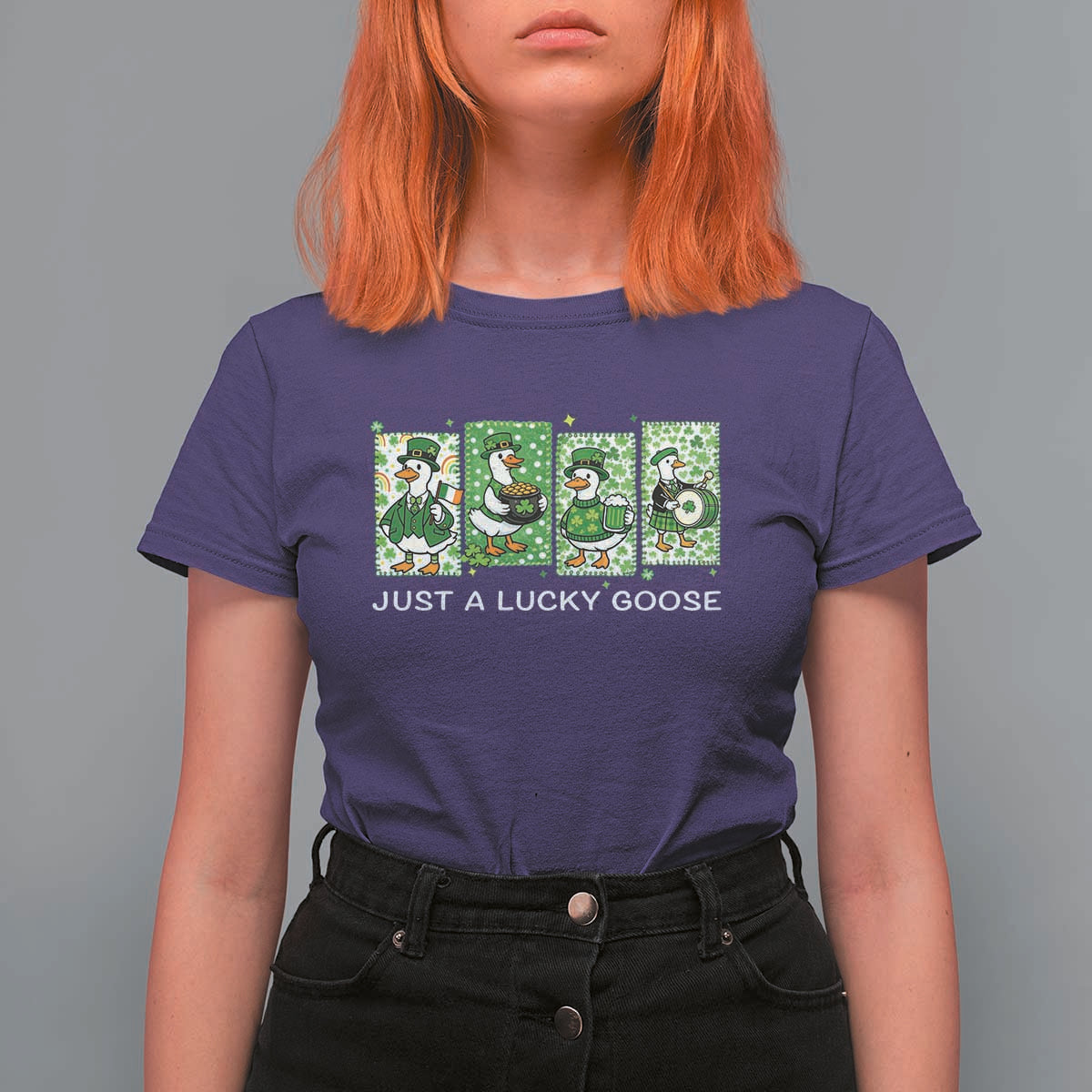 Just A Lucky Goose T Shirt For Women Funny Irish Crew St Patricks Day