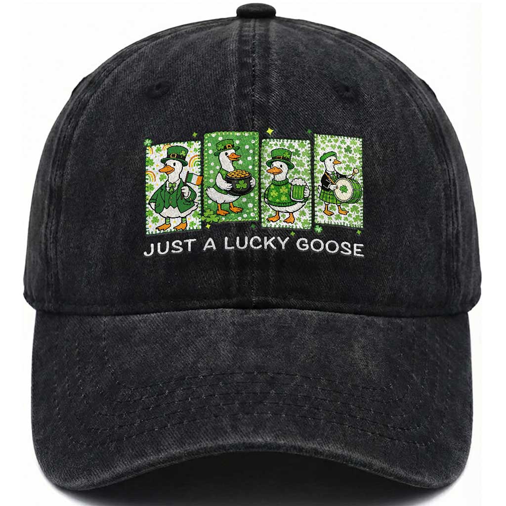 Just A Lucky Goose Washed Cotton Baseball Cap Funny Irish Crew St Patricks Day