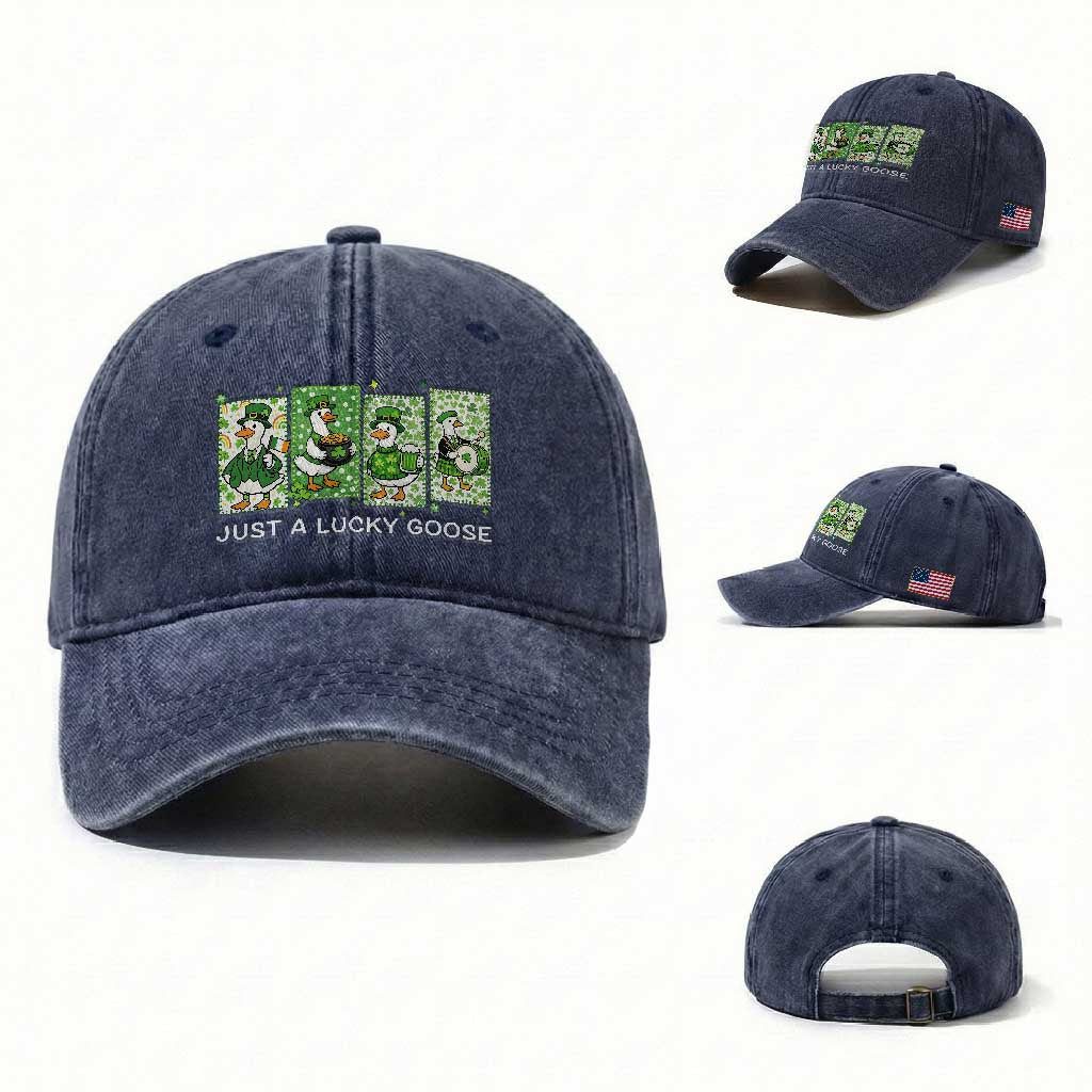 Just A Lucky Goose Washed Cotton Baseball Cap Funny Irish Crew St Patricks Day