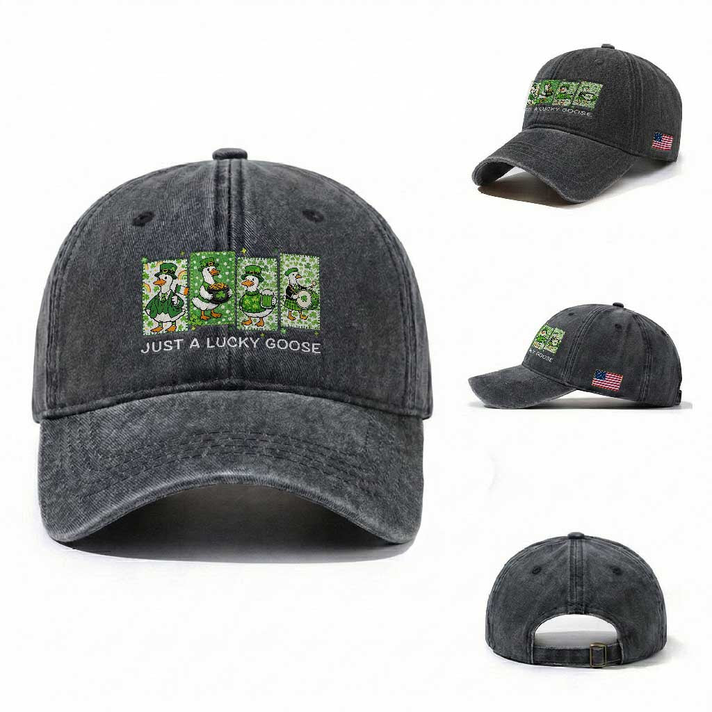 Just A Lucky Goose Washed Cotton Baseball Cap Funny Irish Crew St Patricks Day