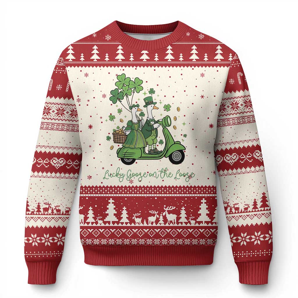 Lucky Goose On The Loose Ugly Christmas Sweater St Patricks Day Irish Pride