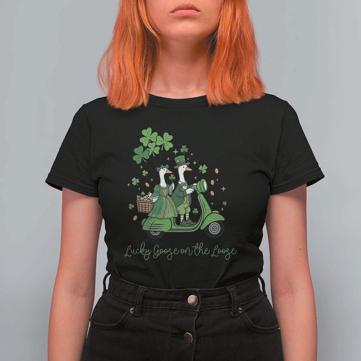 Lucky Goose On The Loose T Shirt For Women St Patricks Day Irish Pride