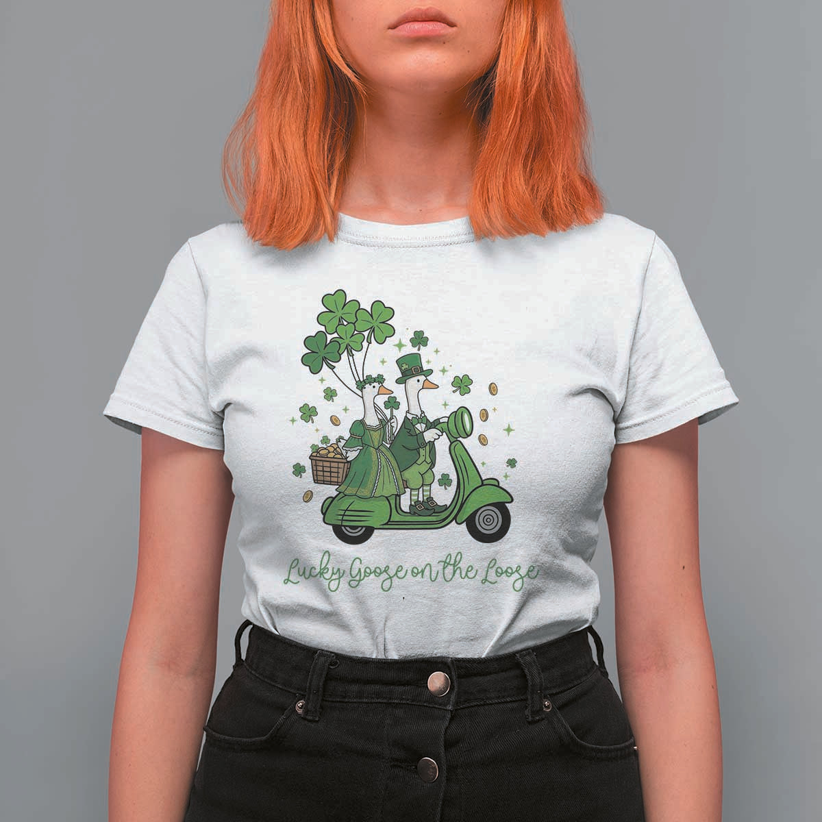 Lucky Goose On The Loose T Shirt For Women St Patricks Day Irish Pride