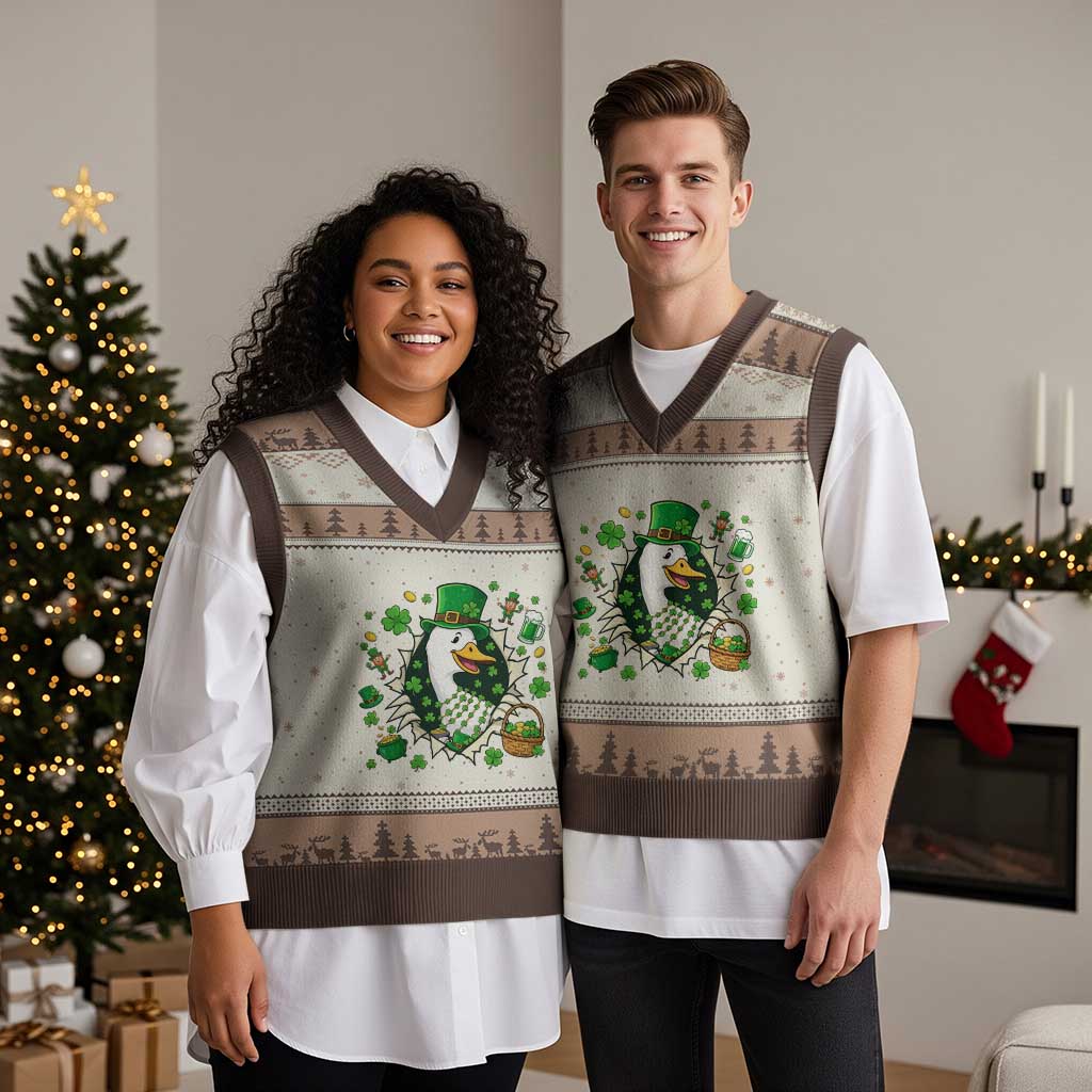 Funny Silly Irish Goose V-Neck Knit Sweater Vest St Patricks Day Celebration