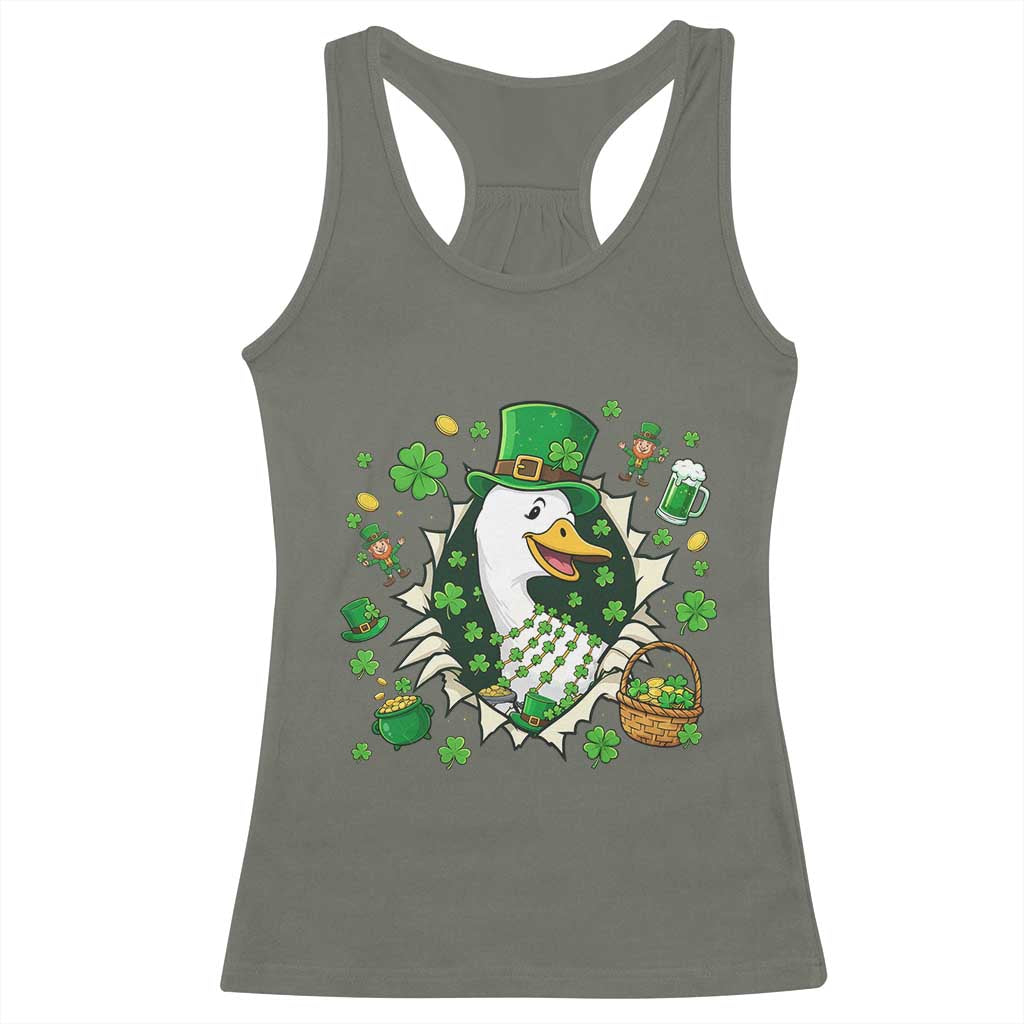 Funny Silly Irish Goose Racerback Tank Top St Patricks Day Celebration