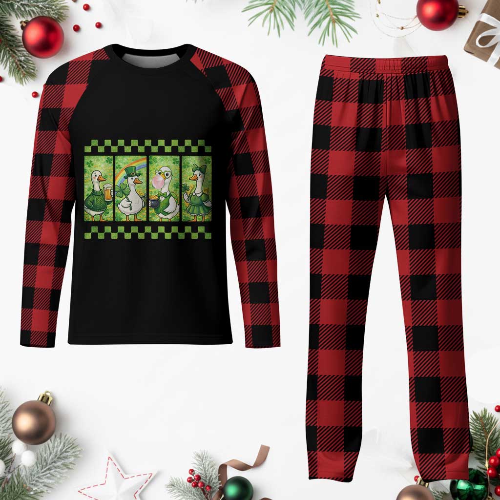 Funny Silly Irish Goose Plaid Pajama Set St Patricks Day Goose Lover Gift