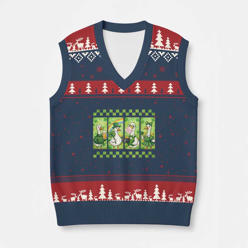 Funny Silly Irish Goose V-Neck Knit Sweater Vest St Patricks Day Goose Lover Gift