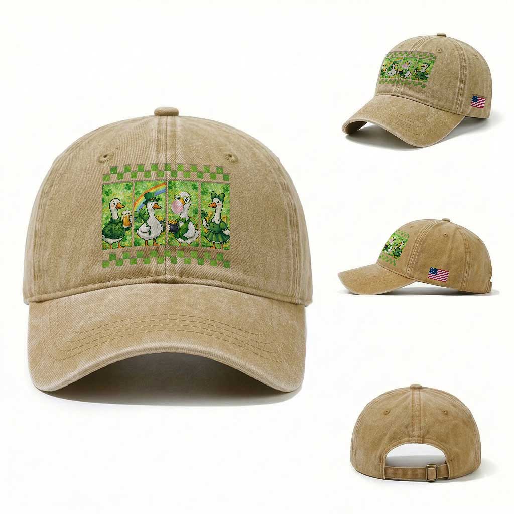 Funny Silly Irish Goose Washed Cotton Baseball Cap St Patricks Day Goose Lover Gift