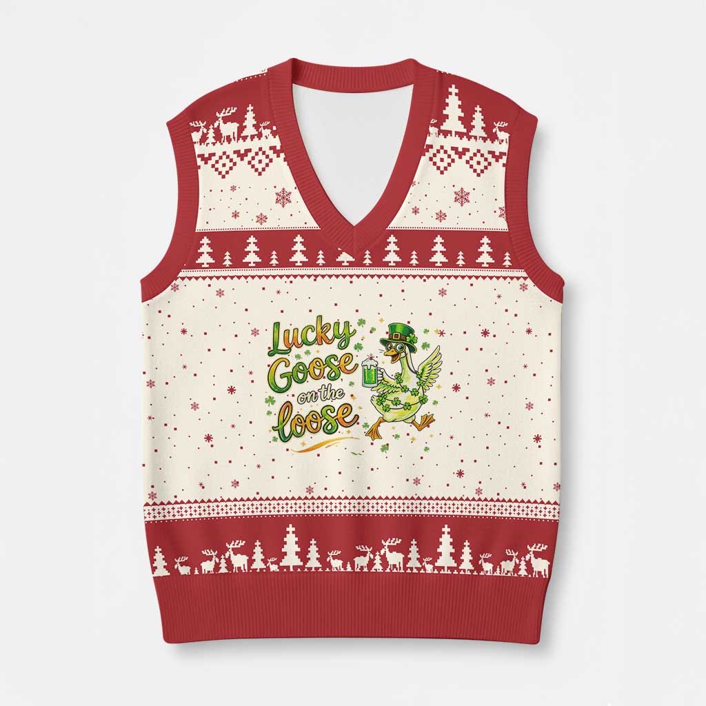 Retro Clover Duck V-Neck Knit Sweater Vest Lucky Goose On The Loose