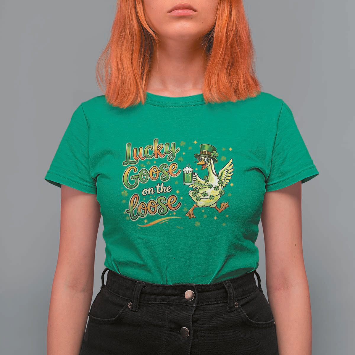 Retro Clover Duck T Shirt For Women Lucky Goose On The Loose