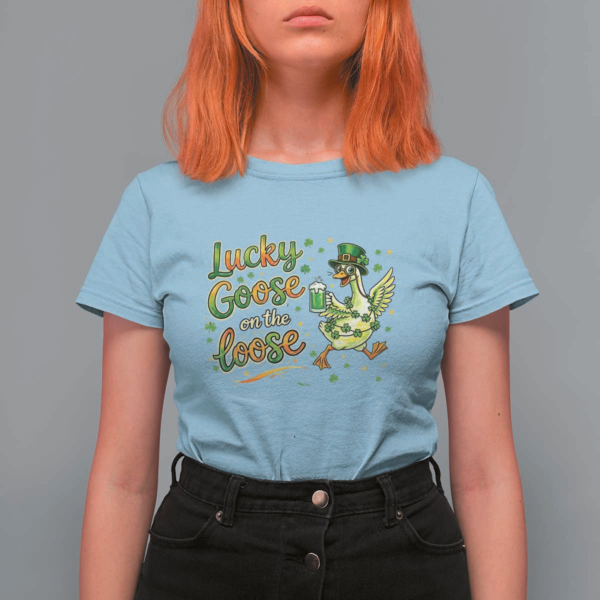 Retro Clover Duck T Shirt For Women Lucky Goose On The Loose