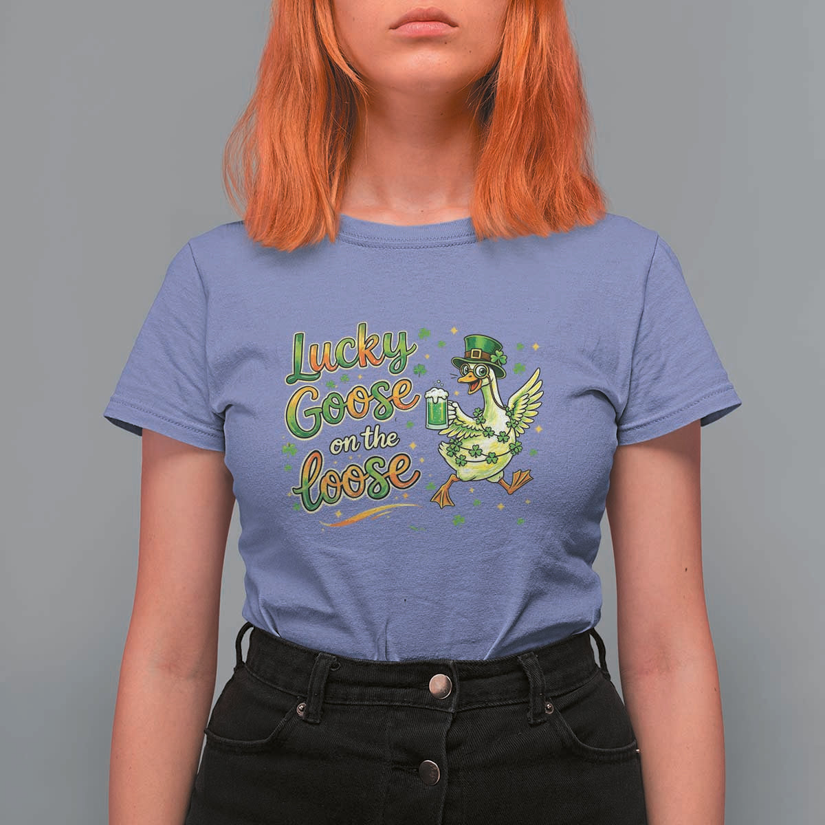 Retro Clover Duck T Shirt For Women Lucky Goose On The Loose