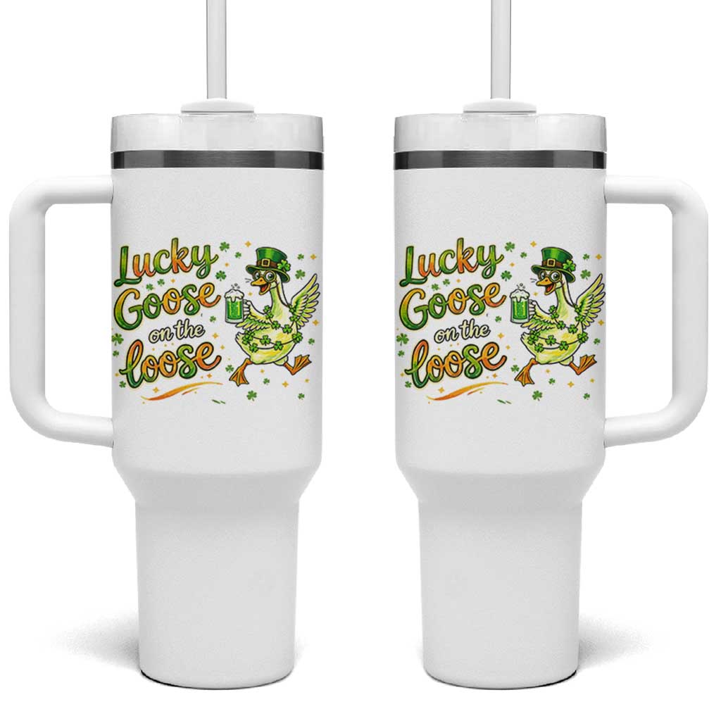 Retro Clover Duck Tumbler With Handle Lucky Goose On The Loose