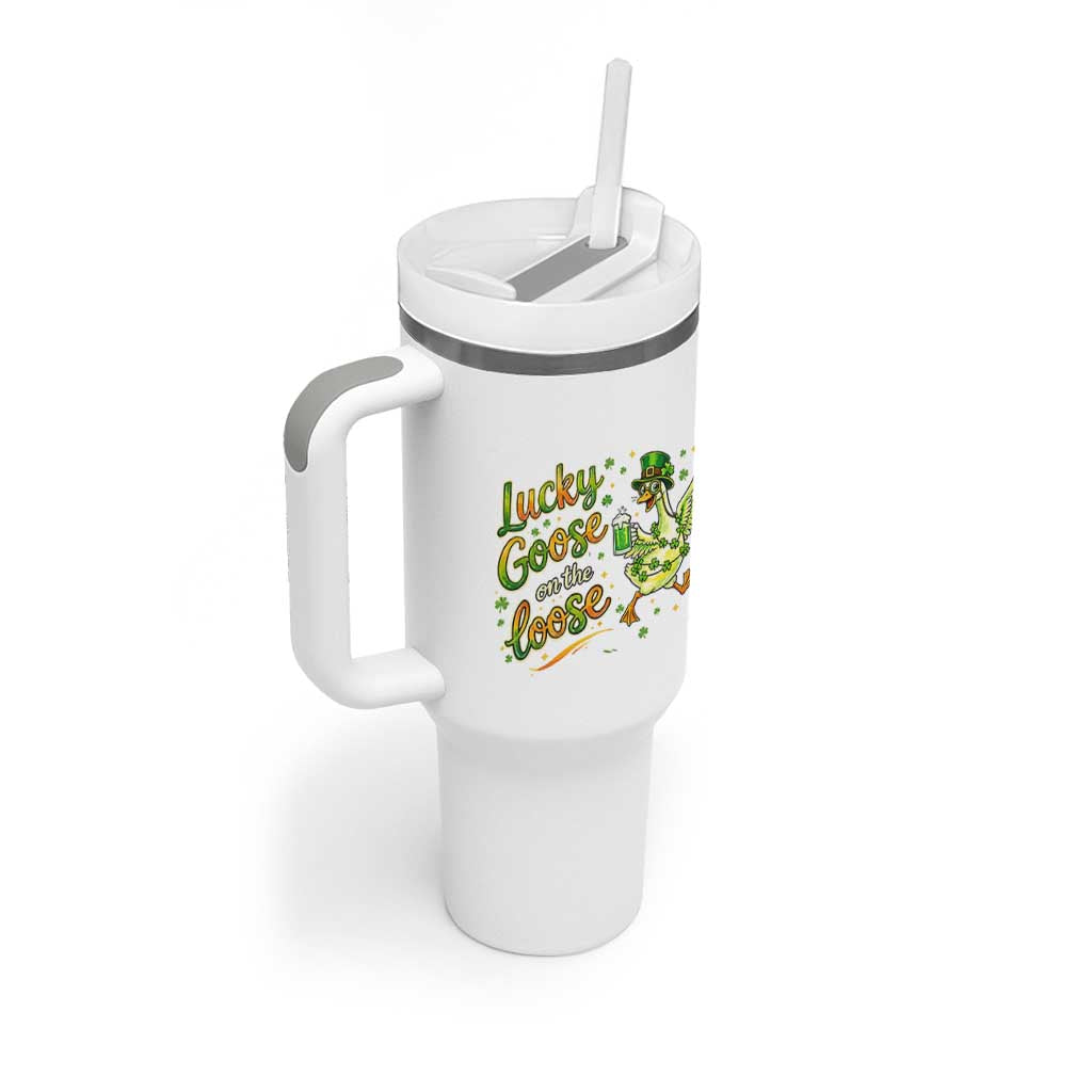 Retro Clover Duck Tumbler With Handle Lucky Goose On The Loose
