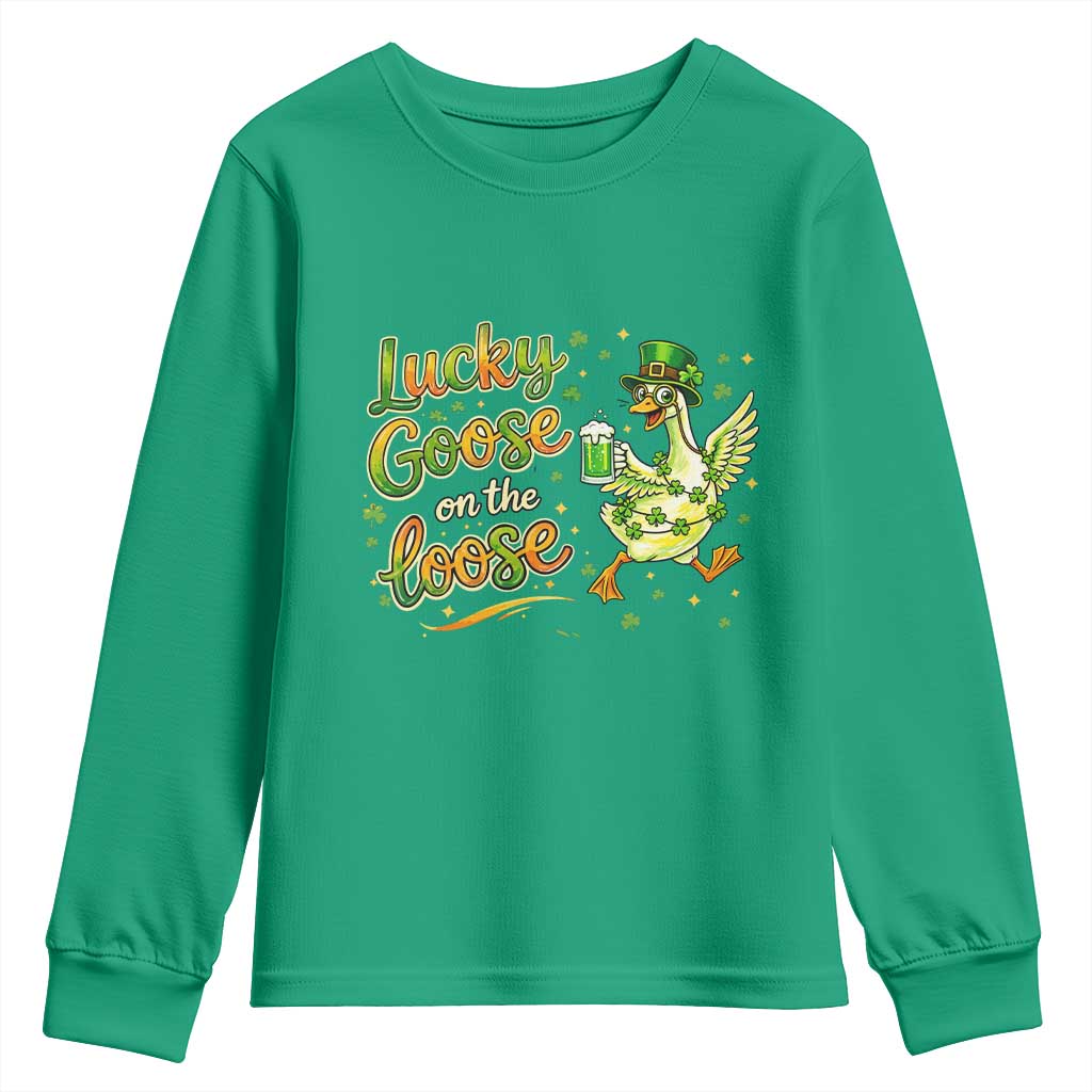 Retro Clover Duck Youth Sweatshirt Lucky Goose On The Loose