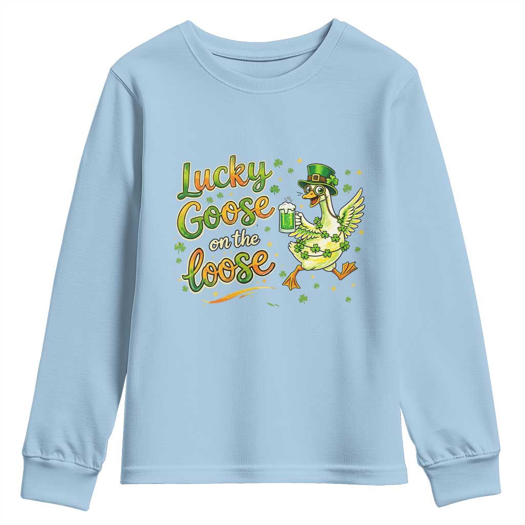 Retro Clover Duck Youth Sweatshirt Lucky Goose On The Loose