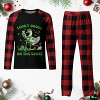 Funny Irish Goose Lover Plaid Pajama Set Lucky Goose On The Loose