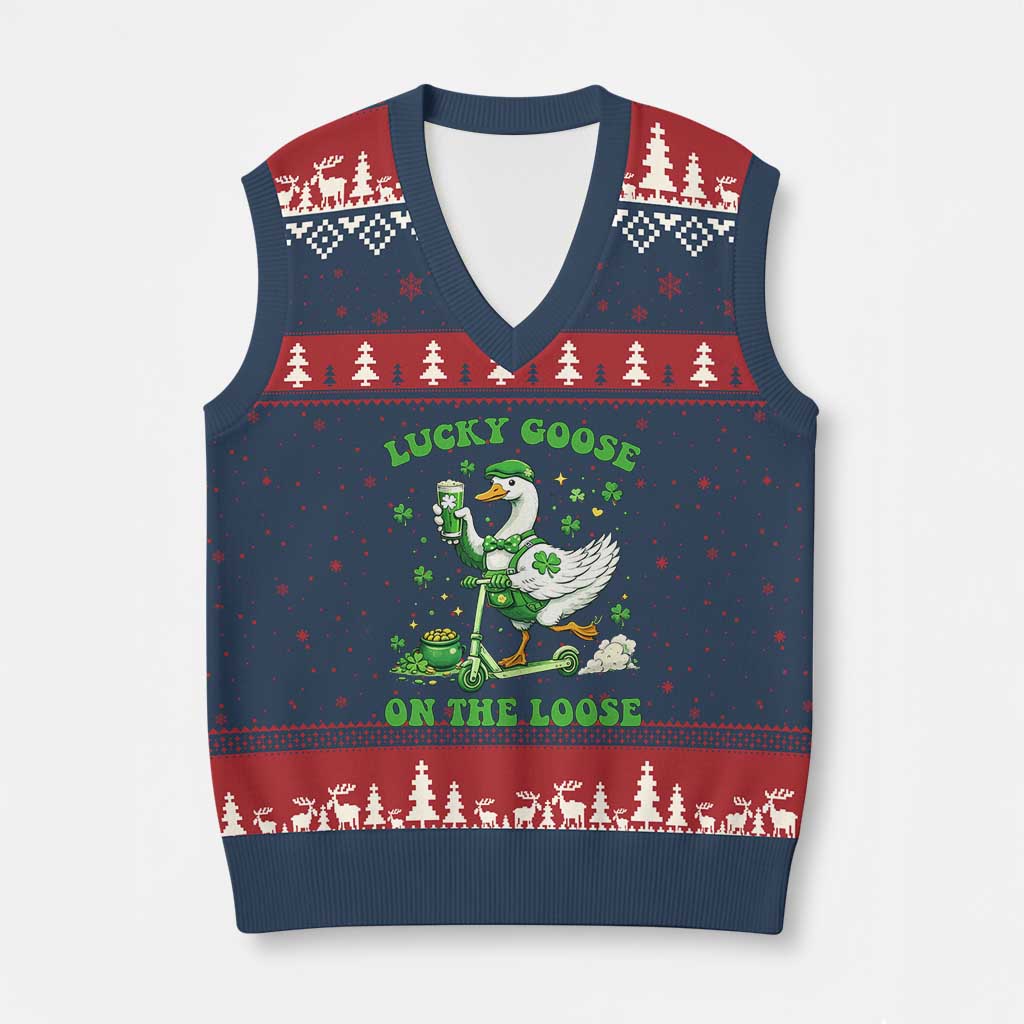 Funny Irish Goose Lover V-Neck Knit Sweater Vest Lucky Goose On The Loose