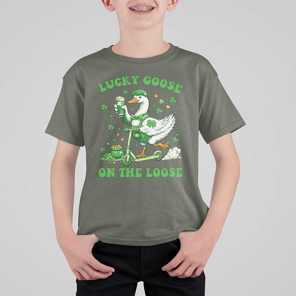 Funny Irish Goose Lover T Shirt For Kid Lucky Goose On The Loose