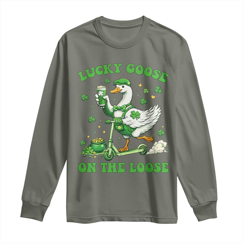 Funny Irish Goose Lover Long Sleeve Shirt Lucky Goose On The Loose