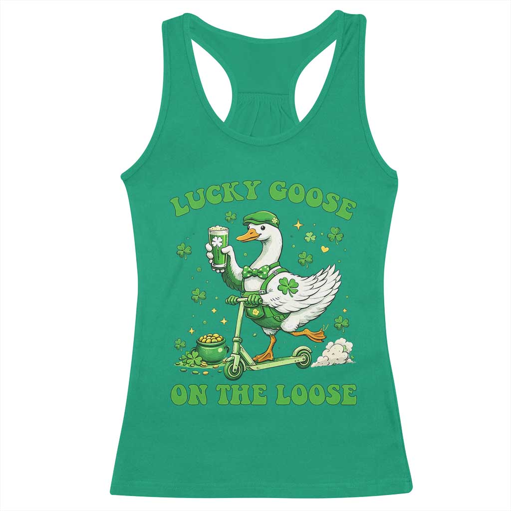 Funny Irish Goose Lover Racerback Tank Top Lucky Goose On The Loose