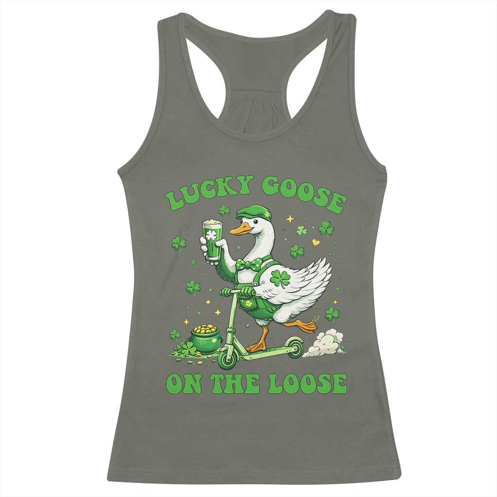 Funny Irish Goose Lover Racerback Tank Top Lucky Goose On The Loose