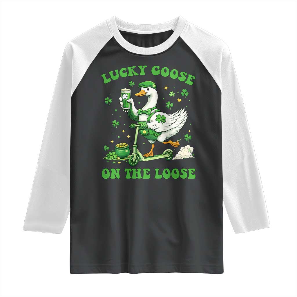 Funny Irish Goose Lover Raglan Shirt Lucky Goose On The Loose