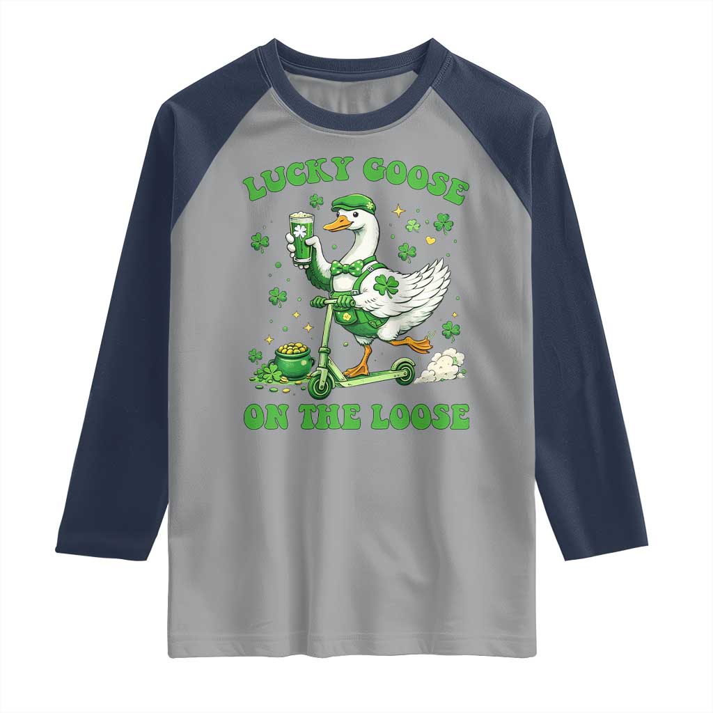 Funny Irish Goose Lover Raglan Shirt Lucky Goose On The Loose