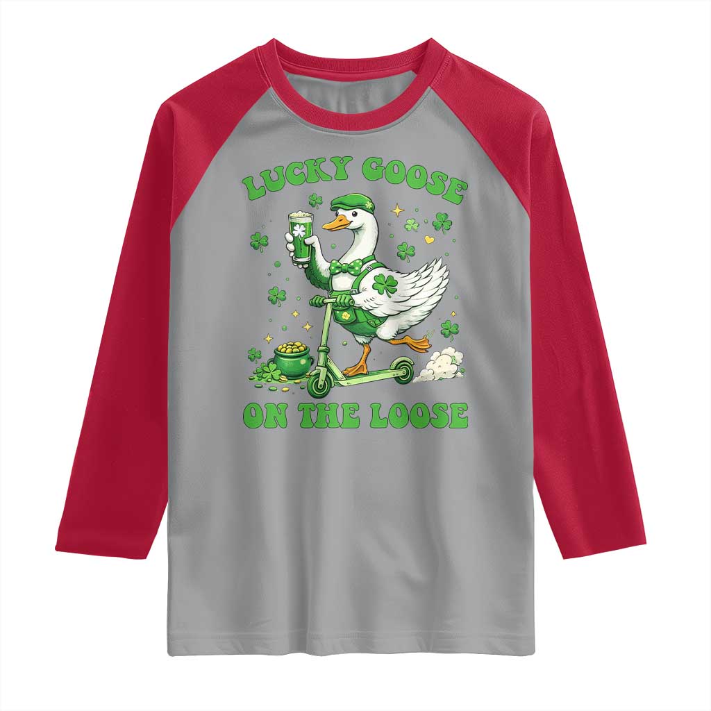 Funny Irish Goose Lover Raglan Shirt Lucky Goose On The Loose