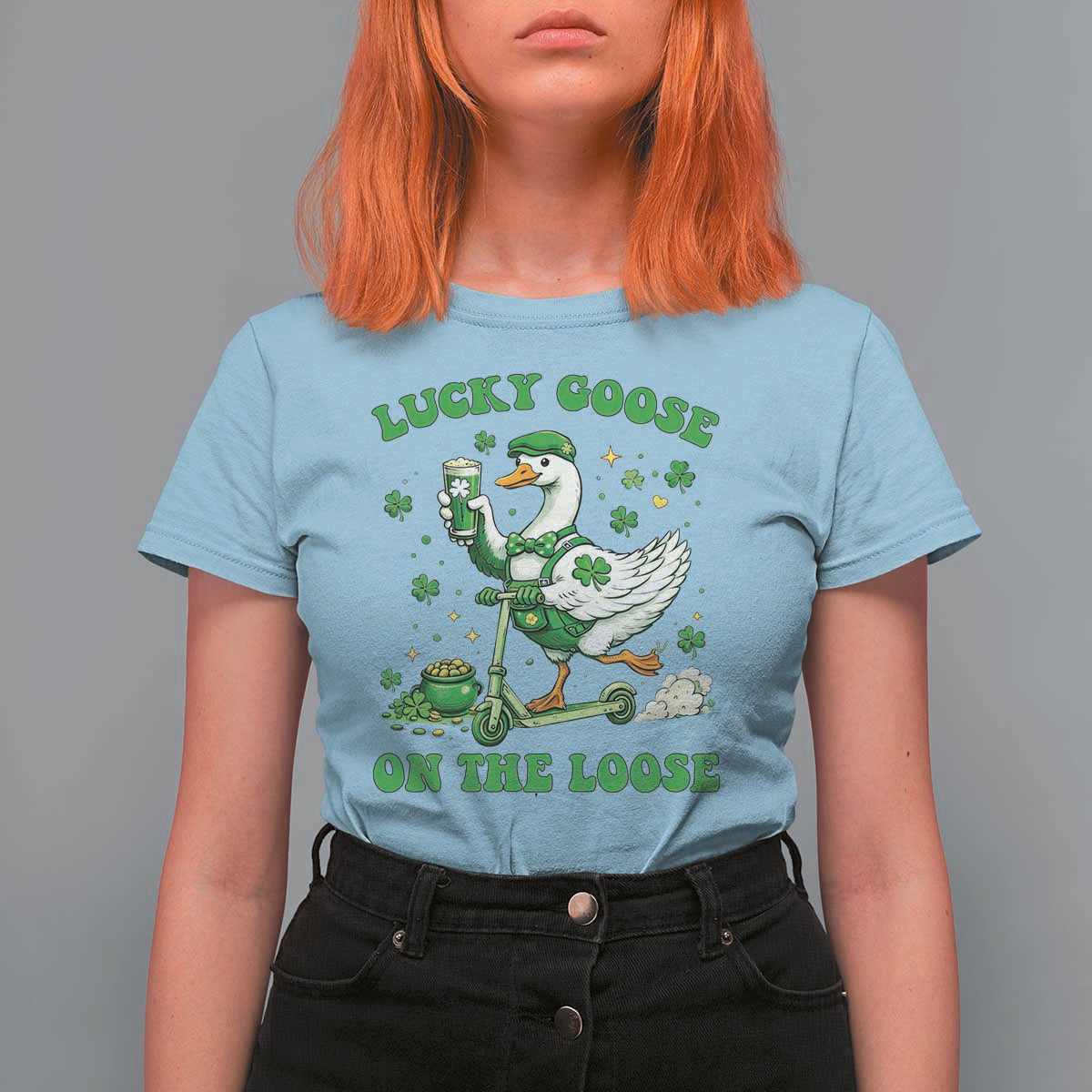 Funny Irish Goose Lover T Shirt For Women Lucky Goose On The Loose