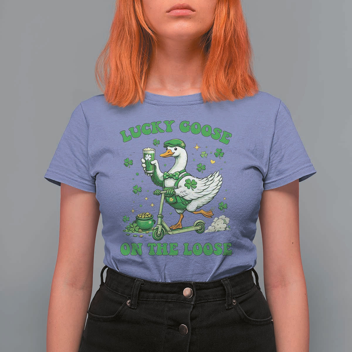 Funny Irish Goose Lover T Shirt For Women Lucky Goose On The Loose