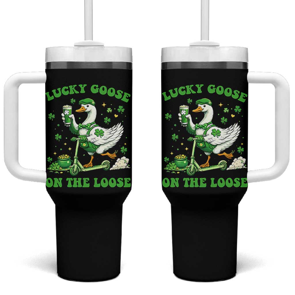 Funny Irish Goose Lover Tumbler With Handle Lucky Goose On The Loose