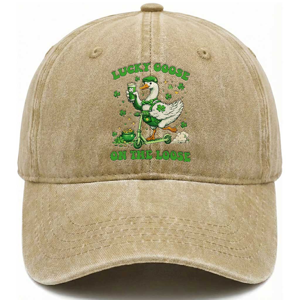 Funny Irish Goose Lover Washed Cotton Baseball Cap Lucky Goose On The Loose