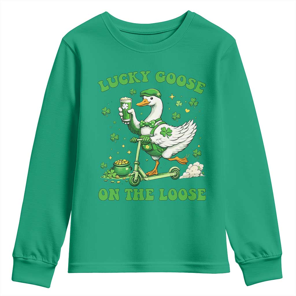 Funny Irish Goose Lover Youth Sweatshirt Lucky Goose On The Loose