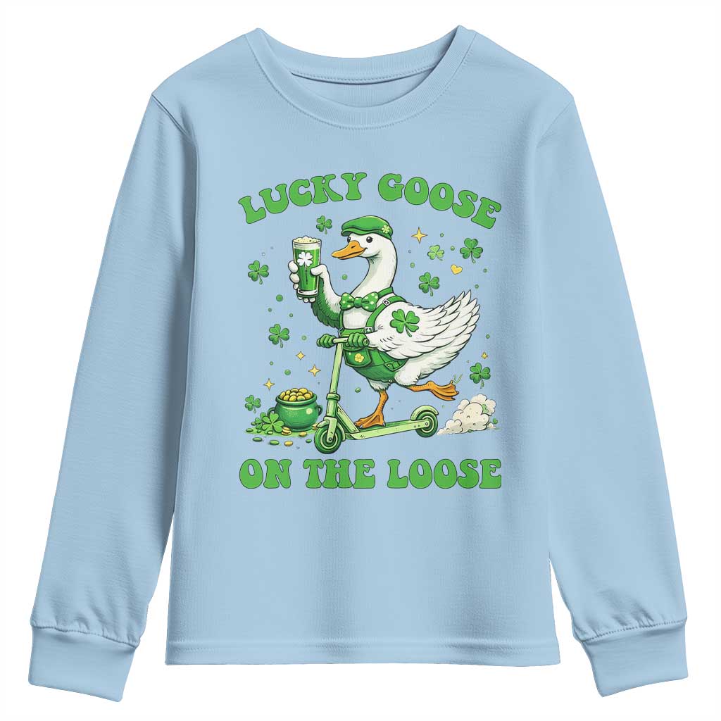 Funny Irish Goose Lover Youth Sweatshirt Lucky Goose On The Loose