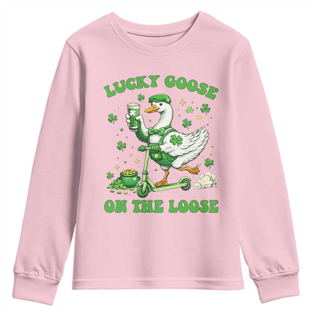 Funny Irish Goose Lover Youth Sweatshirt Lucky Goose On The Loose