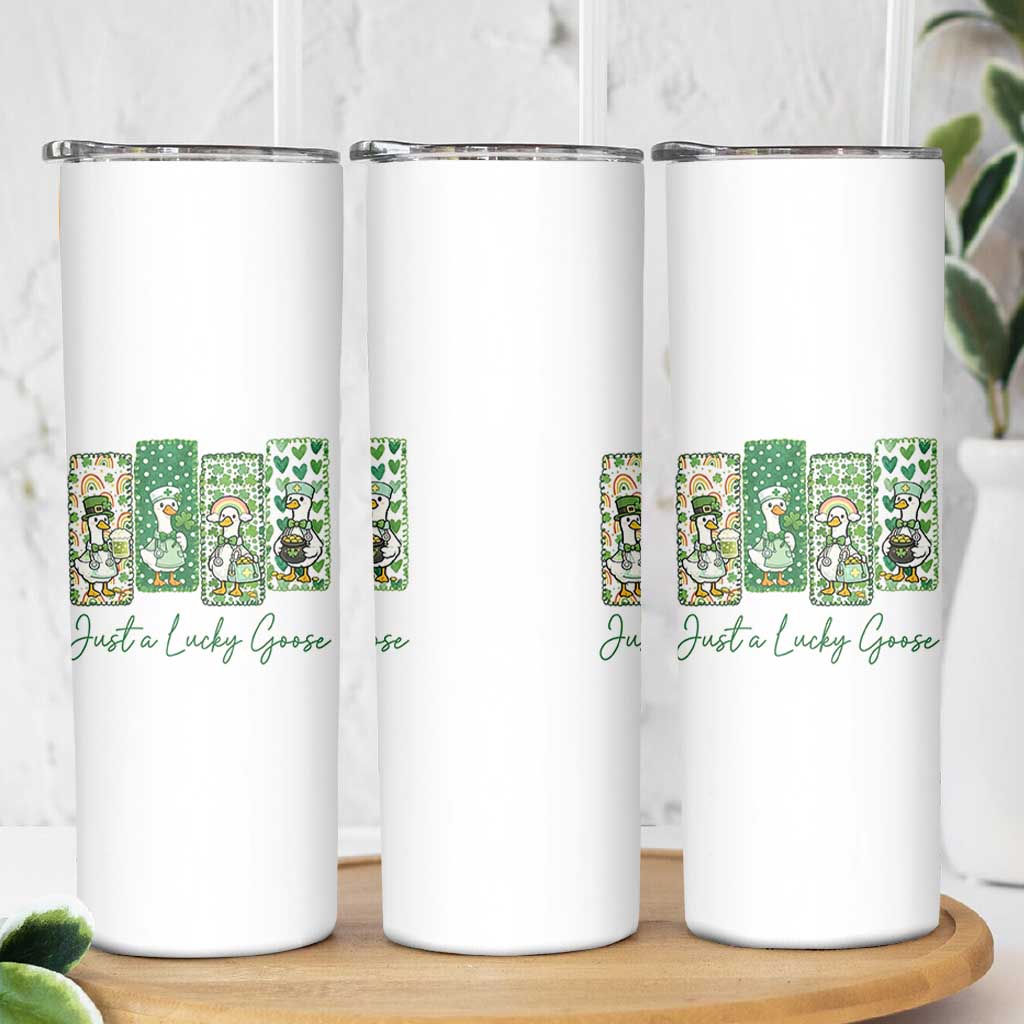 Just A Lucky Goose Nurse Skinny Tumbler St Patricks Day Gift