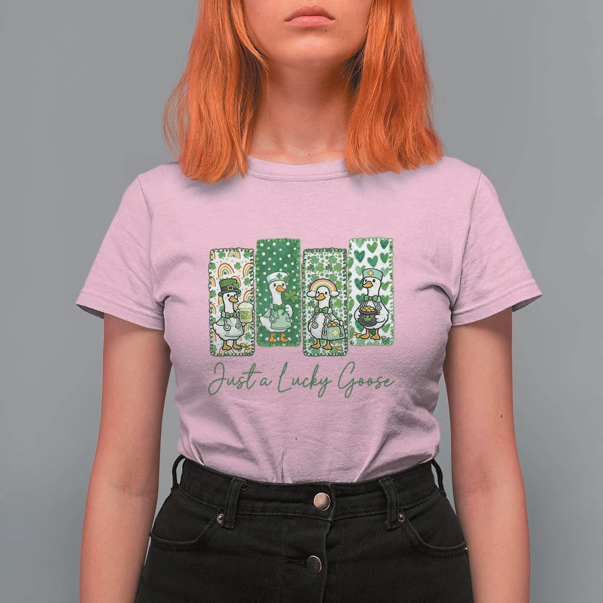 Just A Lucky Goose Nurse T Shirt For Women St Patricks Day Gift