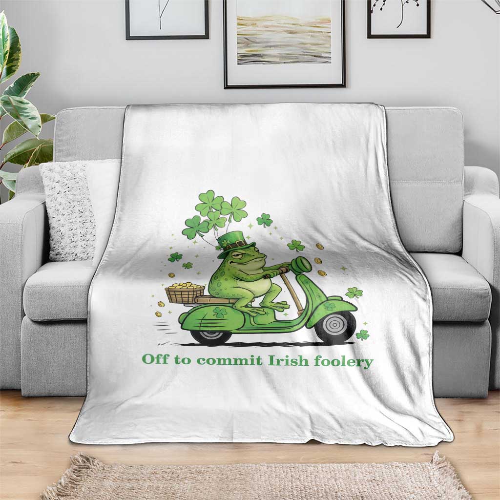 Funny Irish Frog Off To Commit Foolery Throw Blanket St Patricks Day Gift
