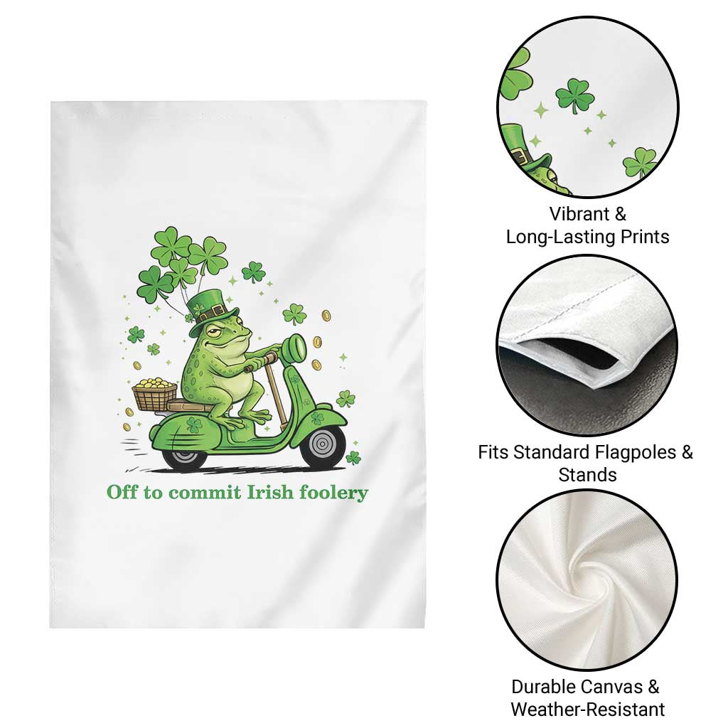 Funny Irish Frog Off To Commit Foolery Garden Flag St Patricks Day Gift