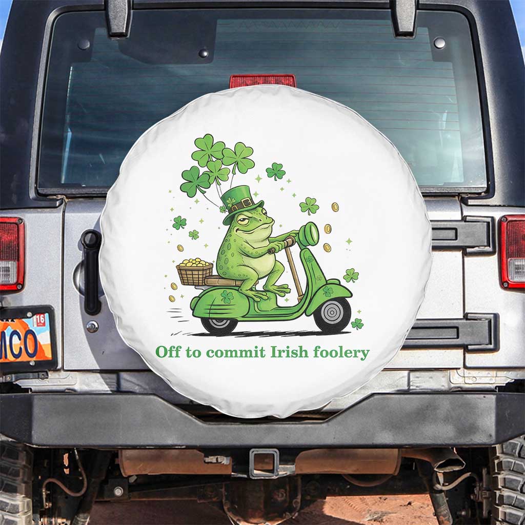 Funny Irish Frog Off To Commit Foolery Spare Tire Cover St Patricks Day Gift