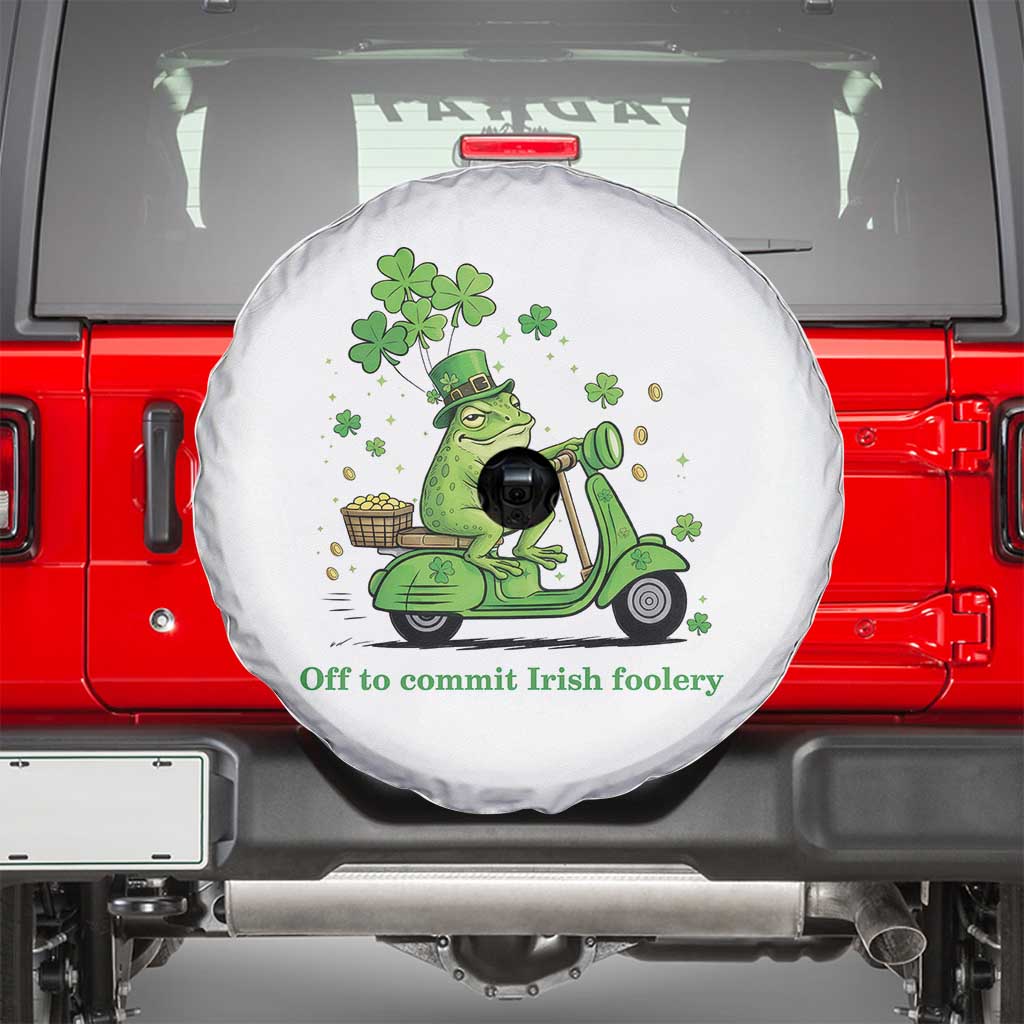 Funny Irish Frog Off To Commit Foolery Spare Tire Cover St Patricks Day Gift