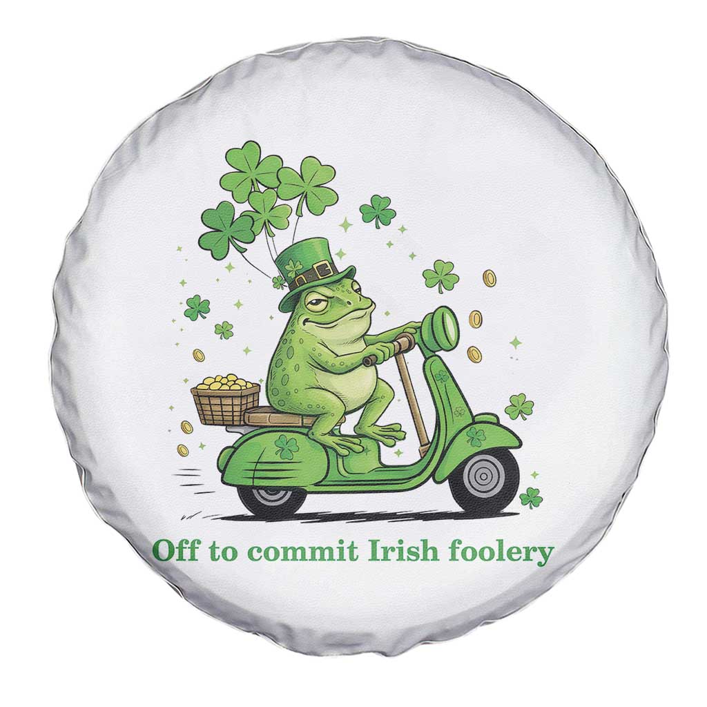 Funny Irish Frog Off To Commit Foolery Spare Tire Cover St Patricks Day Gift