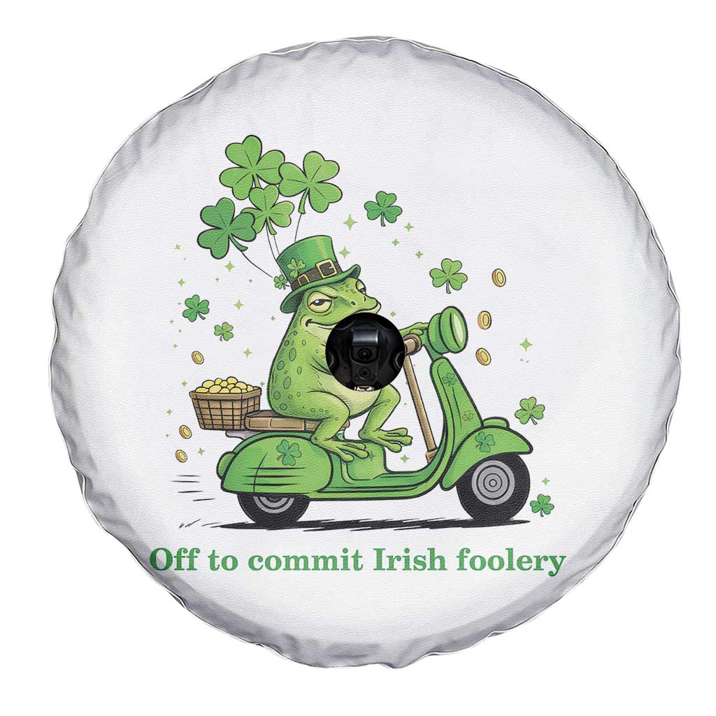 Funny Irish Frog Off To Commit Foolery Spare Tire Cover St Patricks Day Gift