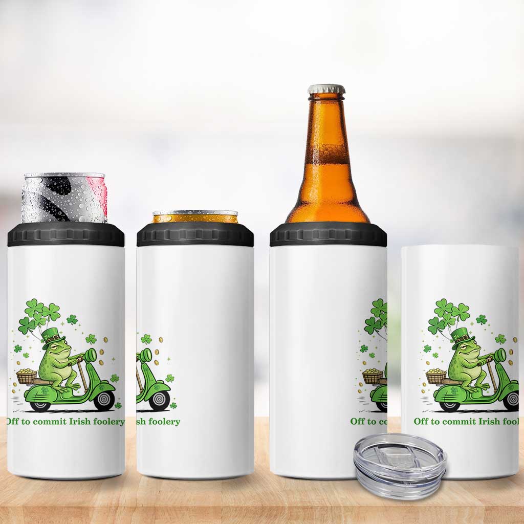 Funny Irish Frog Off To Commit Foolery 4 in 1 Can Cooler Tumbler St Patricks Day Gift
