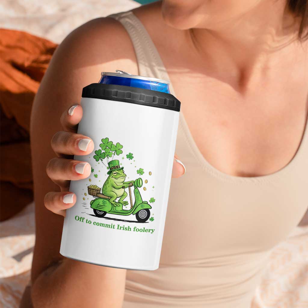 Funny Irish Frog Off To Commit Foolery 4 in 1 Can Cooler Tumbler St Patricks Day Gift